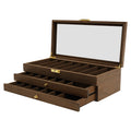 3-Tier Knife Storage Box with Lock & Glass Lid, 22 Compartments Walnut Camping Knives