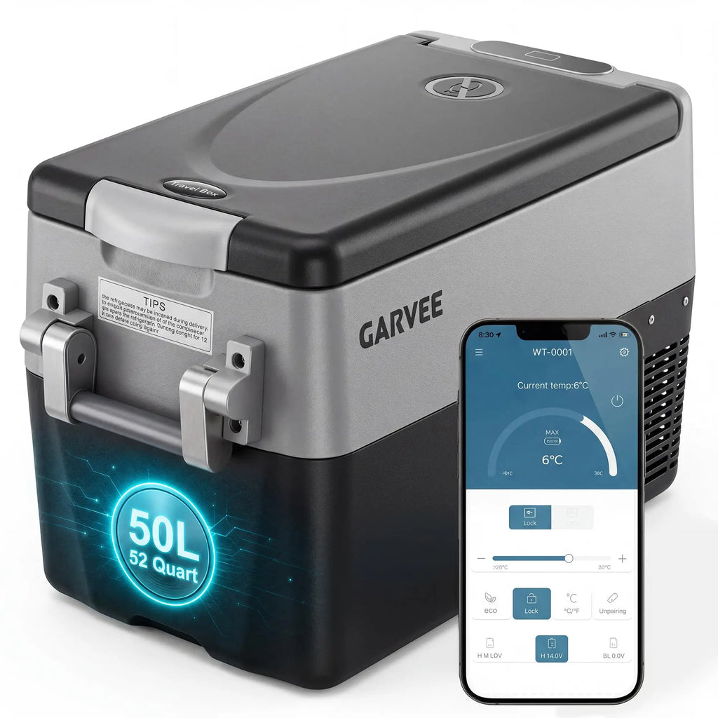 Portable Car Refrigerator 53QT Dual Zone 12V Fridge Freezer With App Control 12/24V DC And 110-240V AC Camping Fishing
