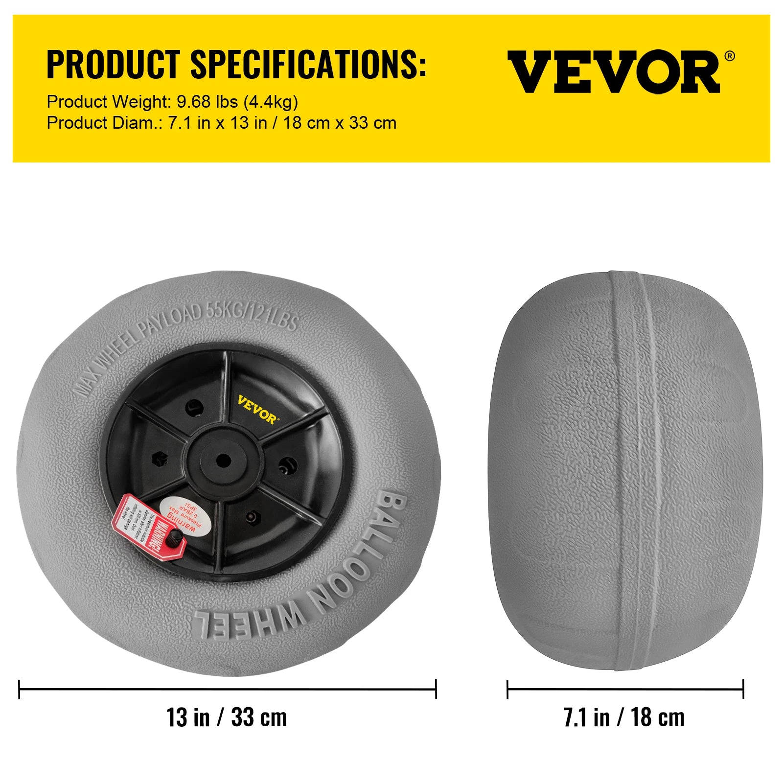 Beach Balloon Wheels 13" Replacement Sand Tires TPU Cart Tires for Kayak Dolly Canoe
