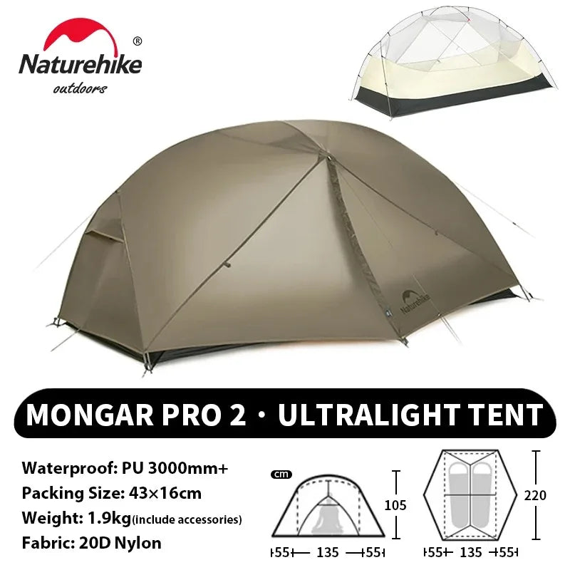 Mongar PRO Ultralight 1/2/3 Person Tent Camping Outdoor Waterproof 20D Nylon Backpacking Travel Cycling Tent
