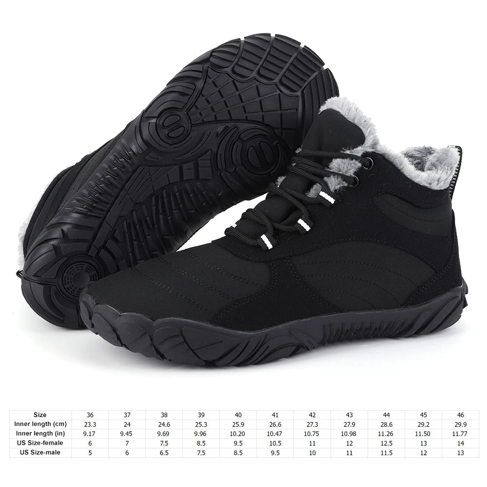 Winter Plush Boots Barefoot Non Slip Outdoor Trekking Shoes Waterproof  Wide Toe Box