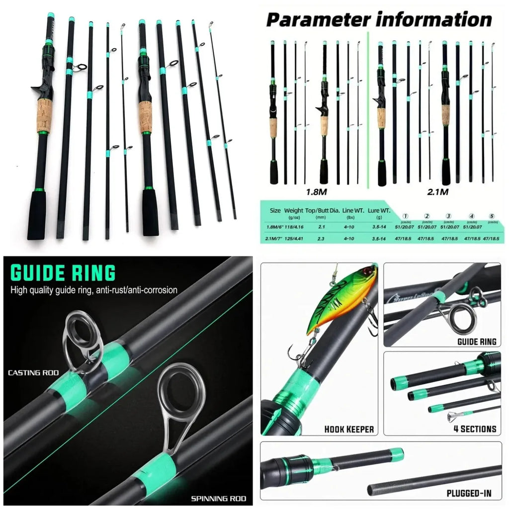 180cm/70.86inch 4 Section Fiberglass Spinner Baitcasting Fishing Rod Carp Fishing