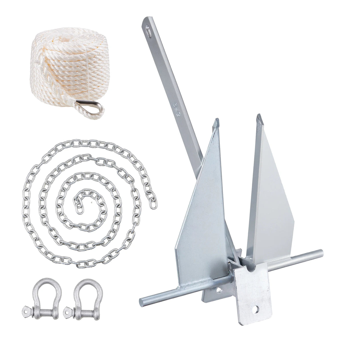 Fluke Style Anchor Kit, 13 LBS Hot-Dipped Galvanized Steel Fluke Anchor with 7.9' Chain 101' Rope and Two 0.4" Shackles