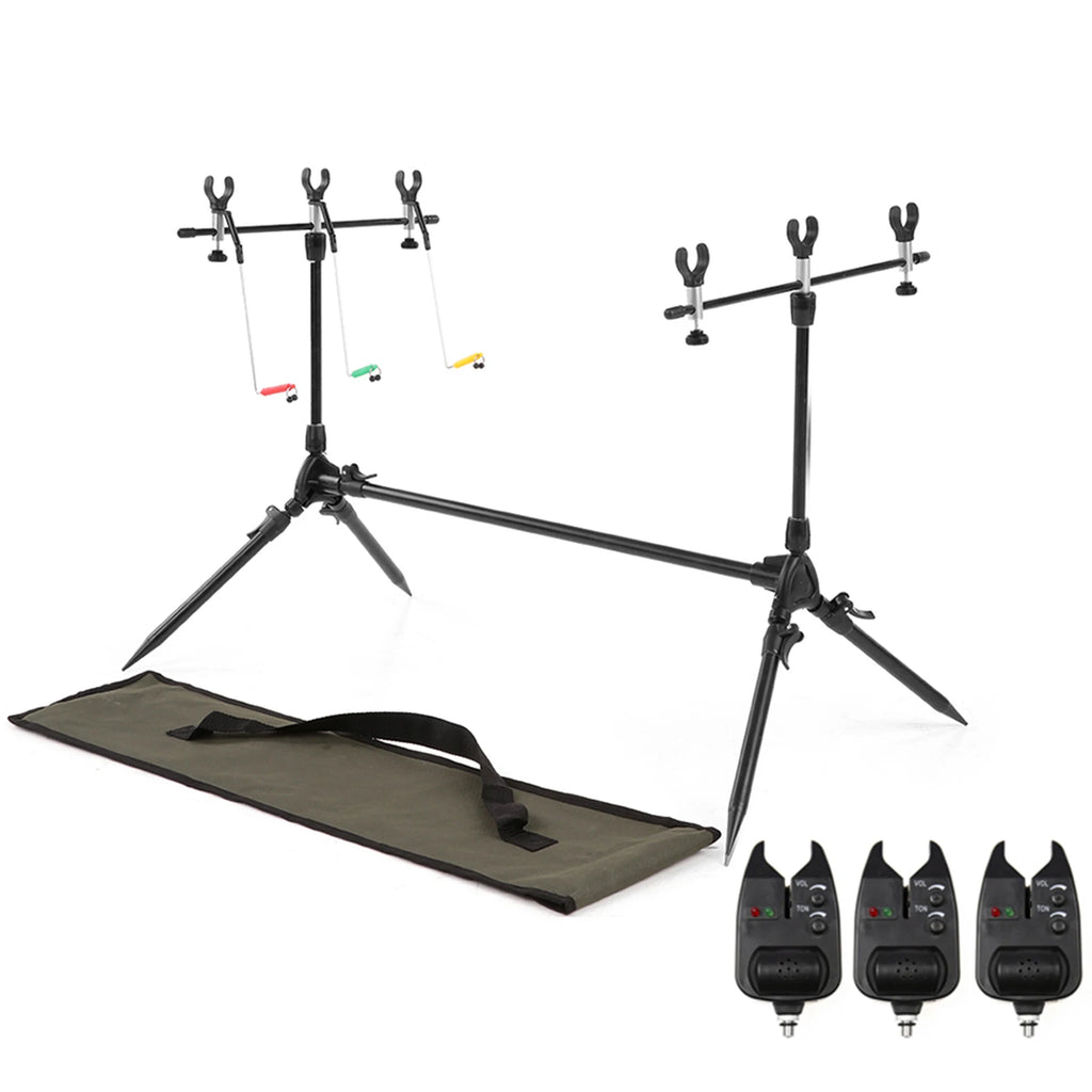 Fishing Rod Stand Adjustable Retractable Holder 3 Bite Alarm Indicator