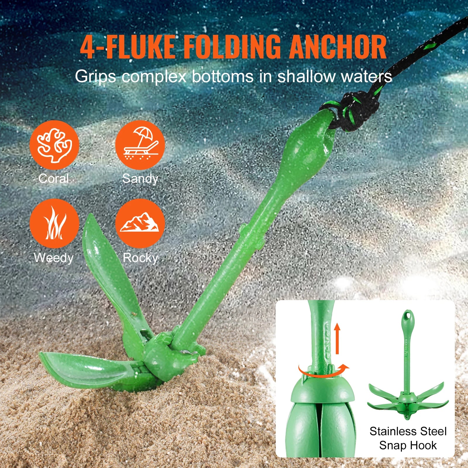 Kayak Anchor Kit 3.5 lb 26.2 ft Rope and Buoy Storage Bag