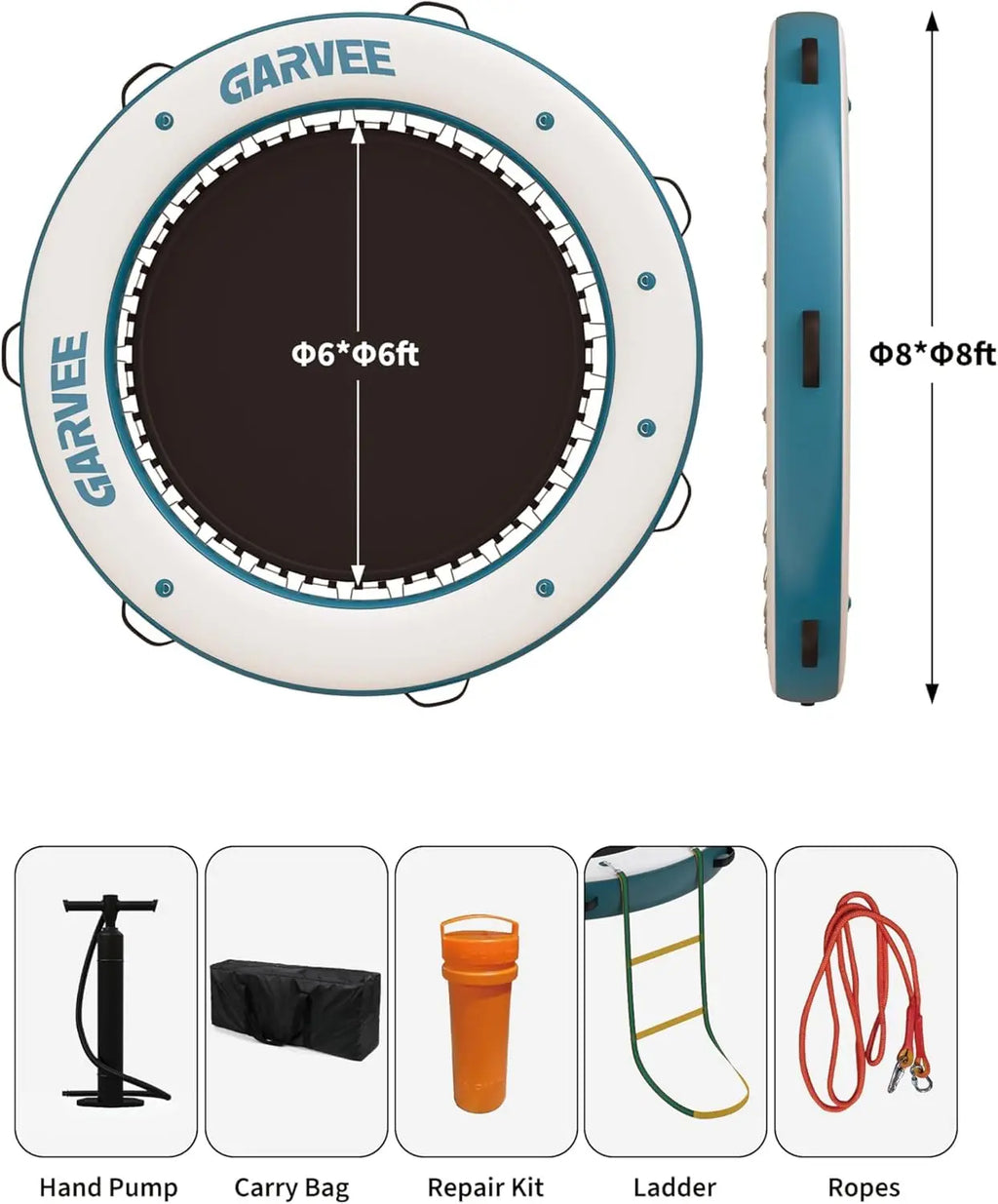 Round Inflatable Floating Platform, PVC Water Float Dock for Lake Pool and Boat, 8 x 8 ft Floating Island with 6 ft Open Center