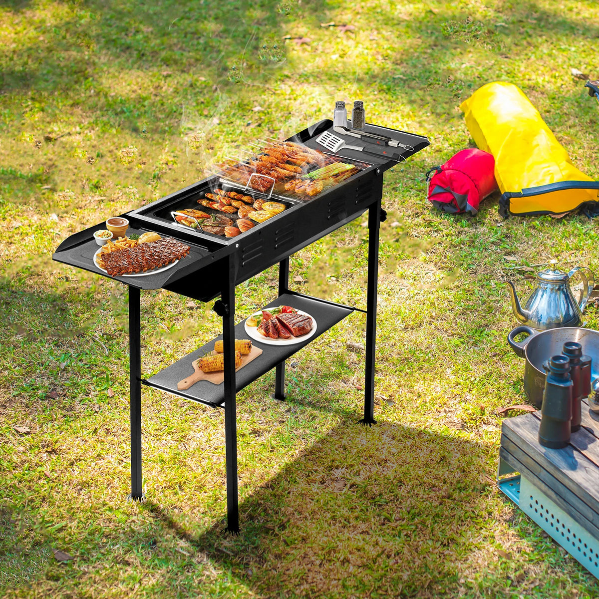 Portable Charcoal Grill Foldable Kabob Barbecue for Camping Hibachi Griddle Skewer Backyard Party