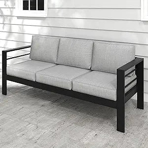 Outdoor Couch Aluminum Patio Furniture Sofa with 5" Thick and Soft Cushion and Wide Arm