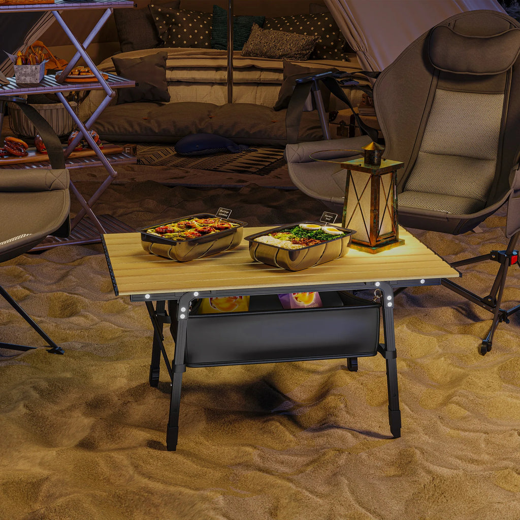 3ft Camping Table, Adjustable Height Small Folding Table, Brown