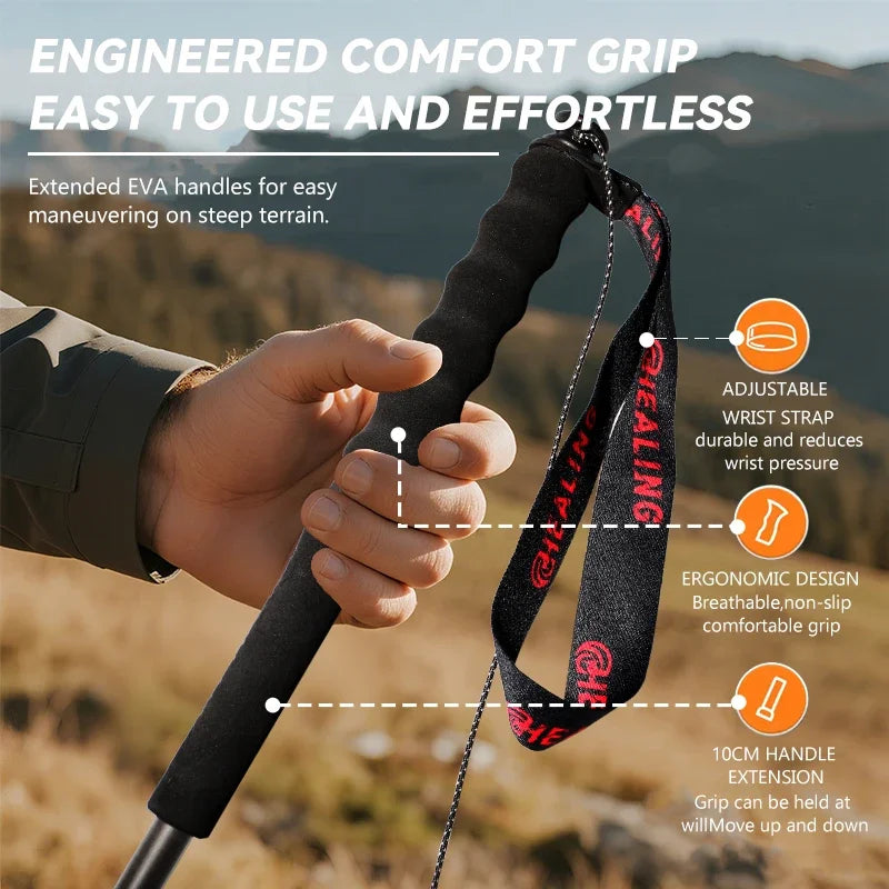 2PCs Carbon Fiber Foldable 5-Sections Ultra-Light 110g Trekking Poles Walking Cane, Hiking Sticks for Outdoor
