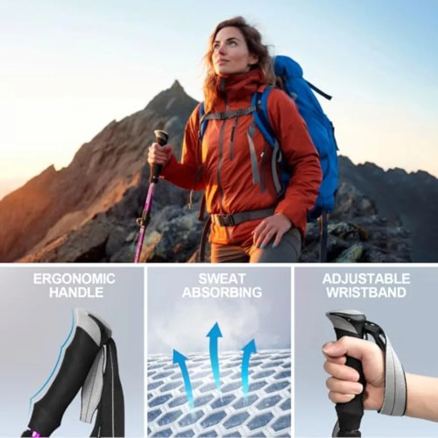 Hiking Poles Collapsible Trekking Poles - Aluminum Alloy 7075 Walking Sticks for Hiking with Telescopic and Foldable Tri-fold D