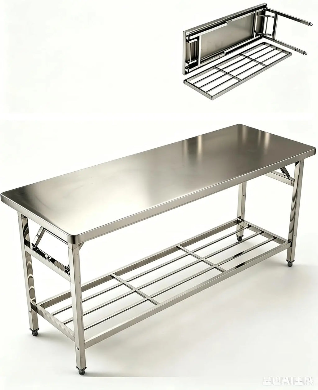 Stainless Steel Folding Prep Table with Undershelf for Home 700 lbs heavy load foldable portable design anti-slip adjustable legs