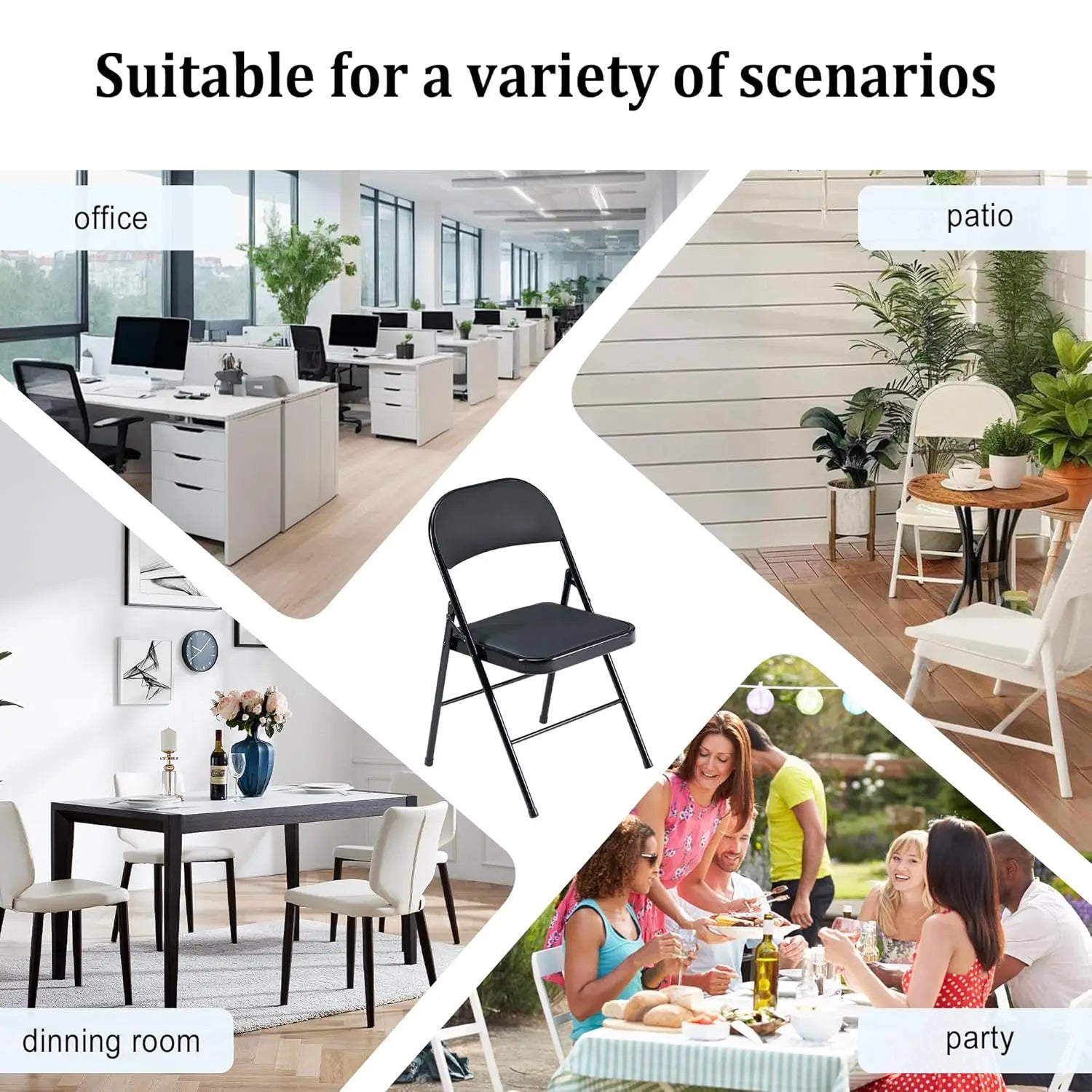 10 Pack Folding Chairs with Padded Cushion and Back, Foldable Outdoor Chairs with 330-LBS Capacity