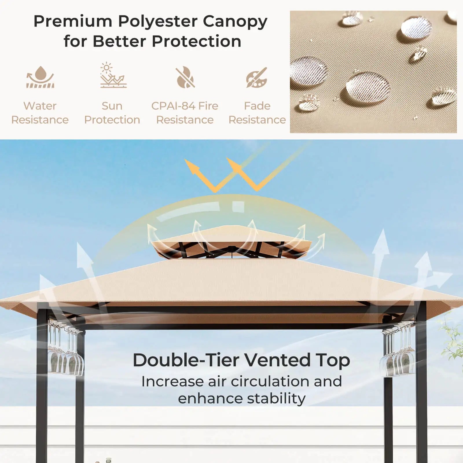 3 PCS Patio Bar Set with Tempered Glass Bar Table Metal Storage Shelves