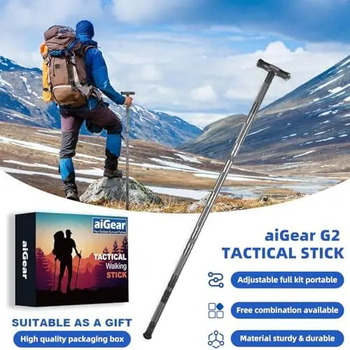 Tactical Stick Hiking Walking Staff - Trekking Poles Adjustable Hiking Stick for Camping Hiking