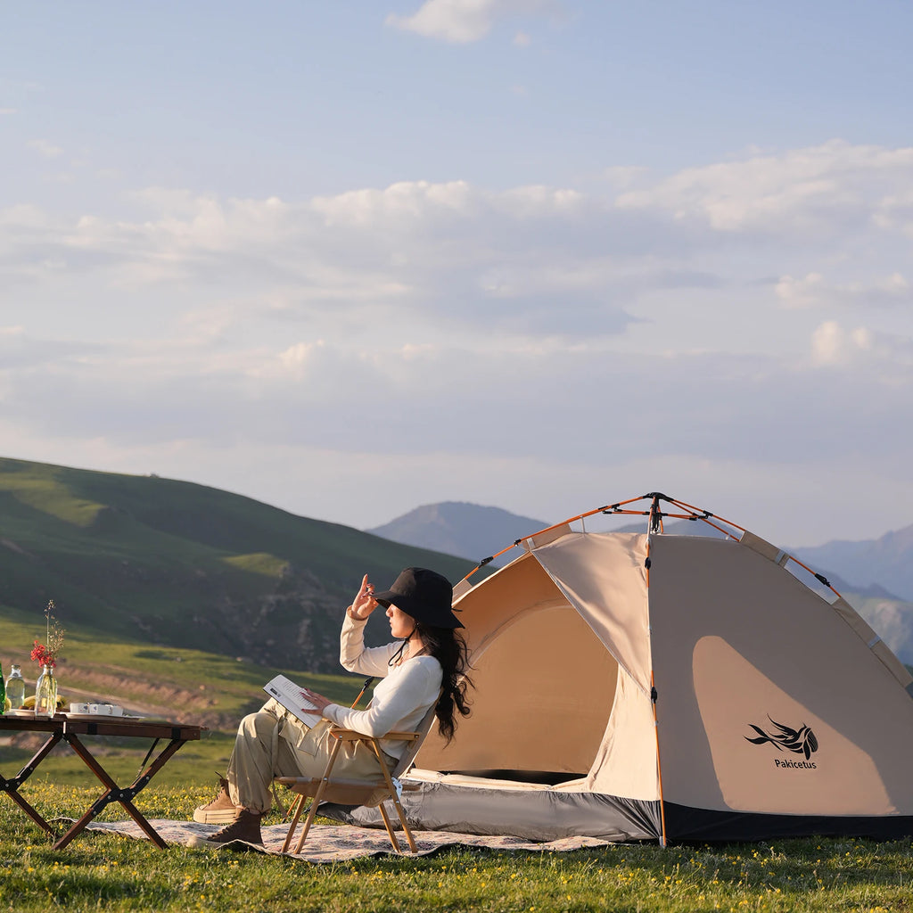 2-4 Person Automatic Pop Up Camping Tent, Quick Setup Portable Windproof Tent, Lightweight Backpacking Shelter for Outdoor