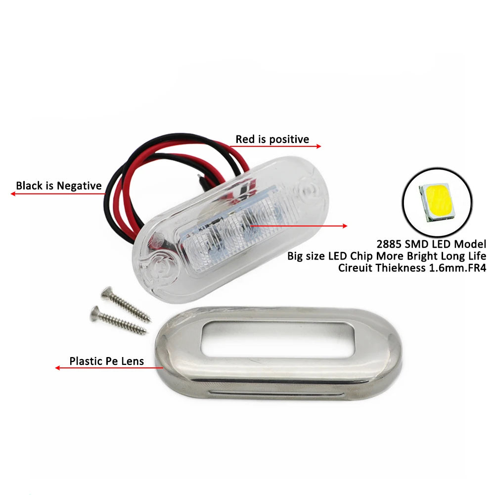 4pcs Boat Courtesy Lights Marine Grade 24V Waterproof Cool Blue LED