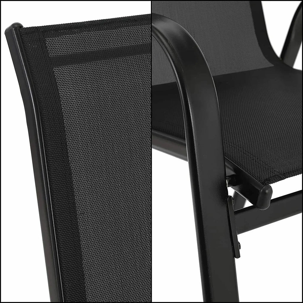 4PCS Garden Chairs Steel-iron+Teslin Fabric Folding High Back Balcony Chair Camping Chair Outdoor Seating Group Black