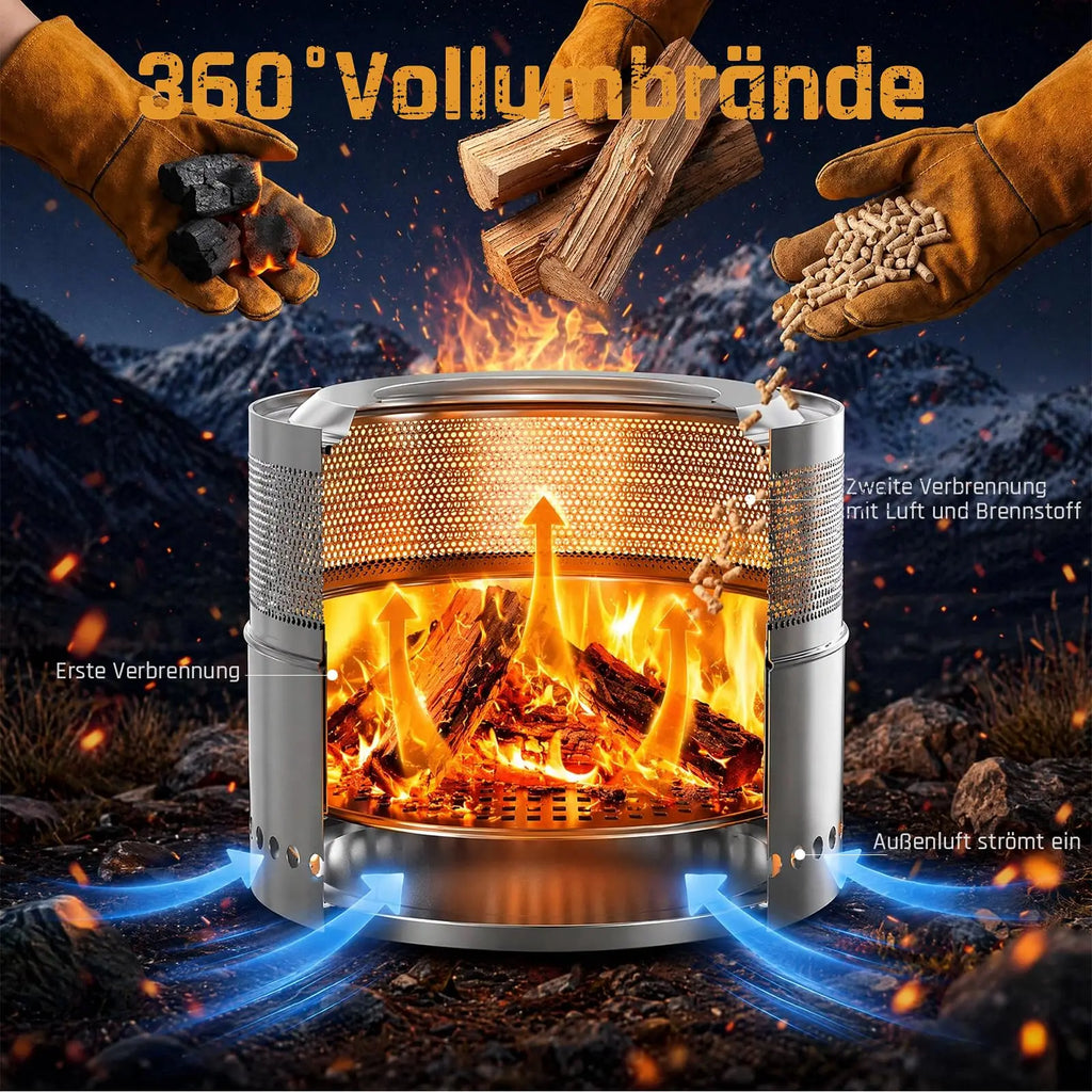 Stainless Steel Fire Pit 50cm, Smokeless Fire Bowl with Grill Grate, Storage Bag, Removable Ash Pan Portable Fire Pit for Garden