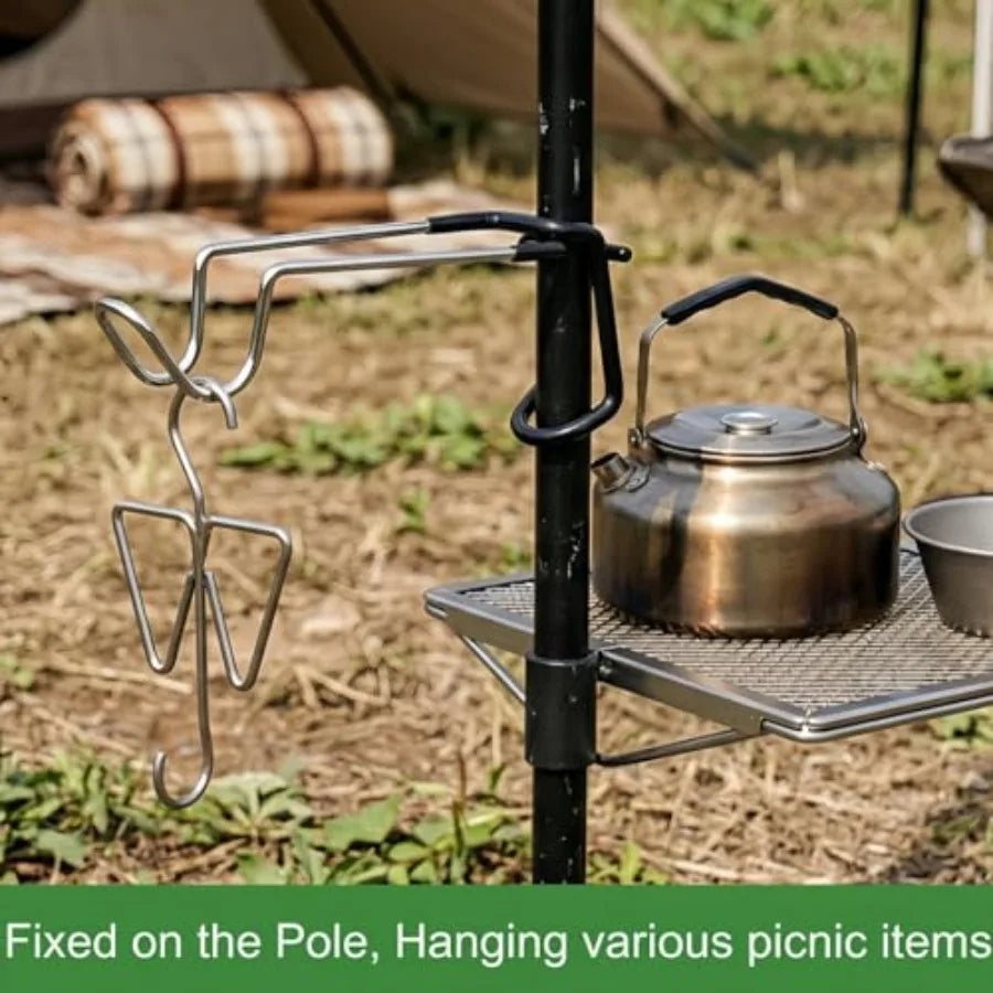 4 Pack Camping Lantern Hook Hangers, 10" Outdoor Lamp Hanger Stand, Stainless Steel Non-Slip Tent Light Pole Hook