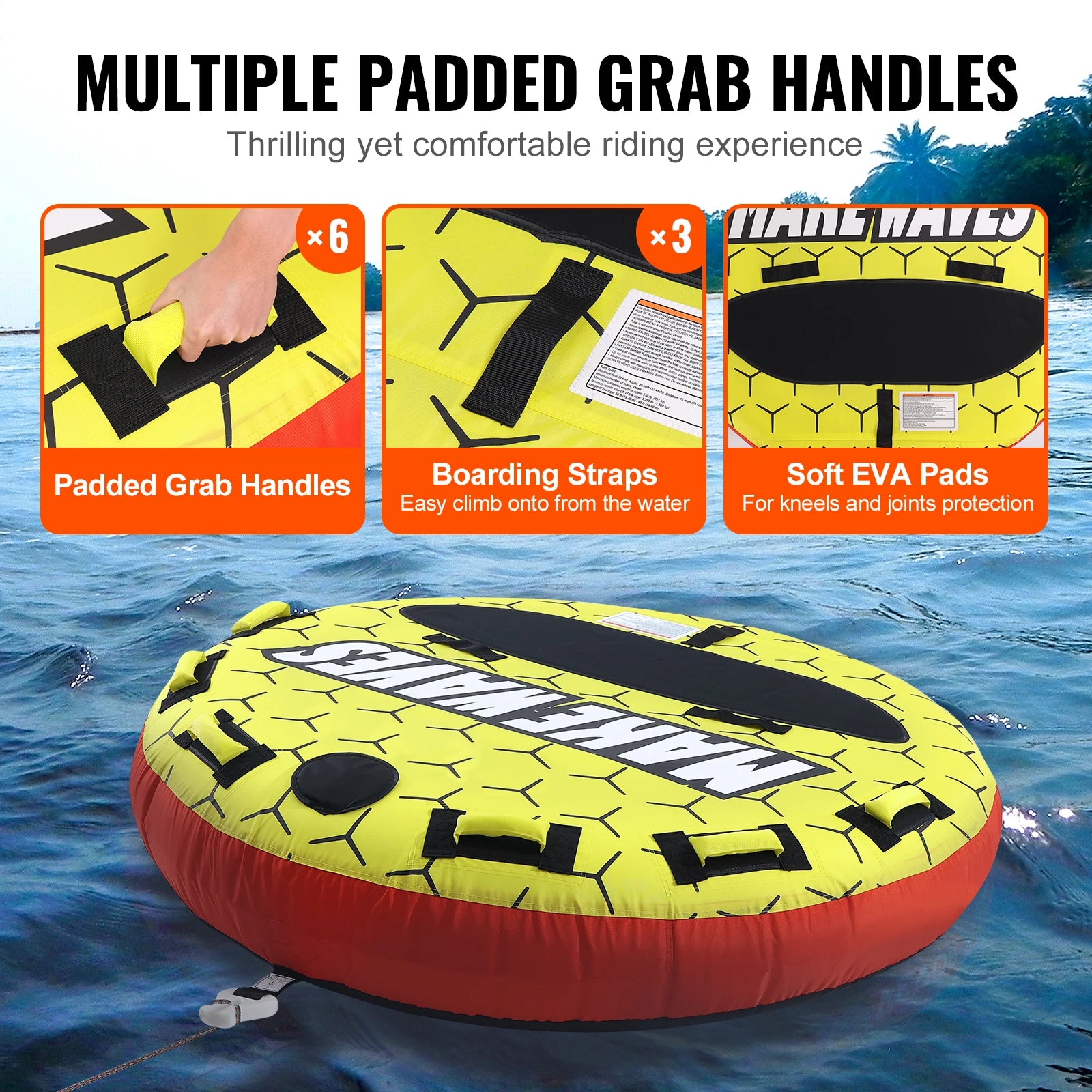 Towable Tube for Boating 1-3 People Inflatable Boat 63" Round Water Sport Towable Tube for Boat