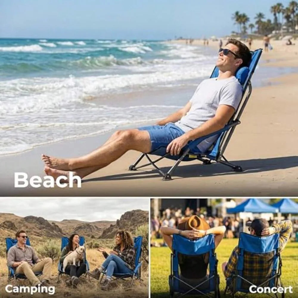 4 Pack Heavy Duty Folding Beach Chairs for Adults with High Back, Low Profile, 22.5 inch Wide Seat, Adjustable Headrest, Breathable Mesh Back