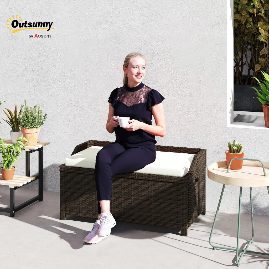 Outdoor Patio & Backyard Garden Bench w/ Comfortable White Top Cushion, Cream