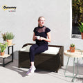 Outdoor Patio & Backyard Garden Bench w/ Comfortable White Top Cushion, Cream