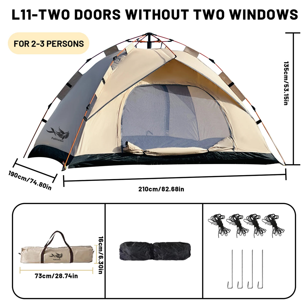 2-4 Person Automatic Pop Up Camping Tent, Quick Setup Portable Windproof Tent, Lightweight Backpacking Shelter for Outdoor