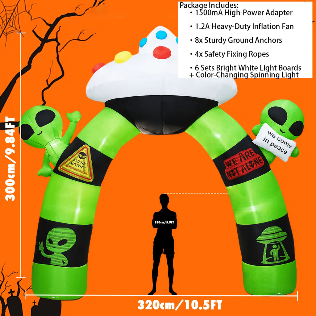 10.5FT Halloween Inflatable Alien Arch Decoration Archway with Built-in LED Lights