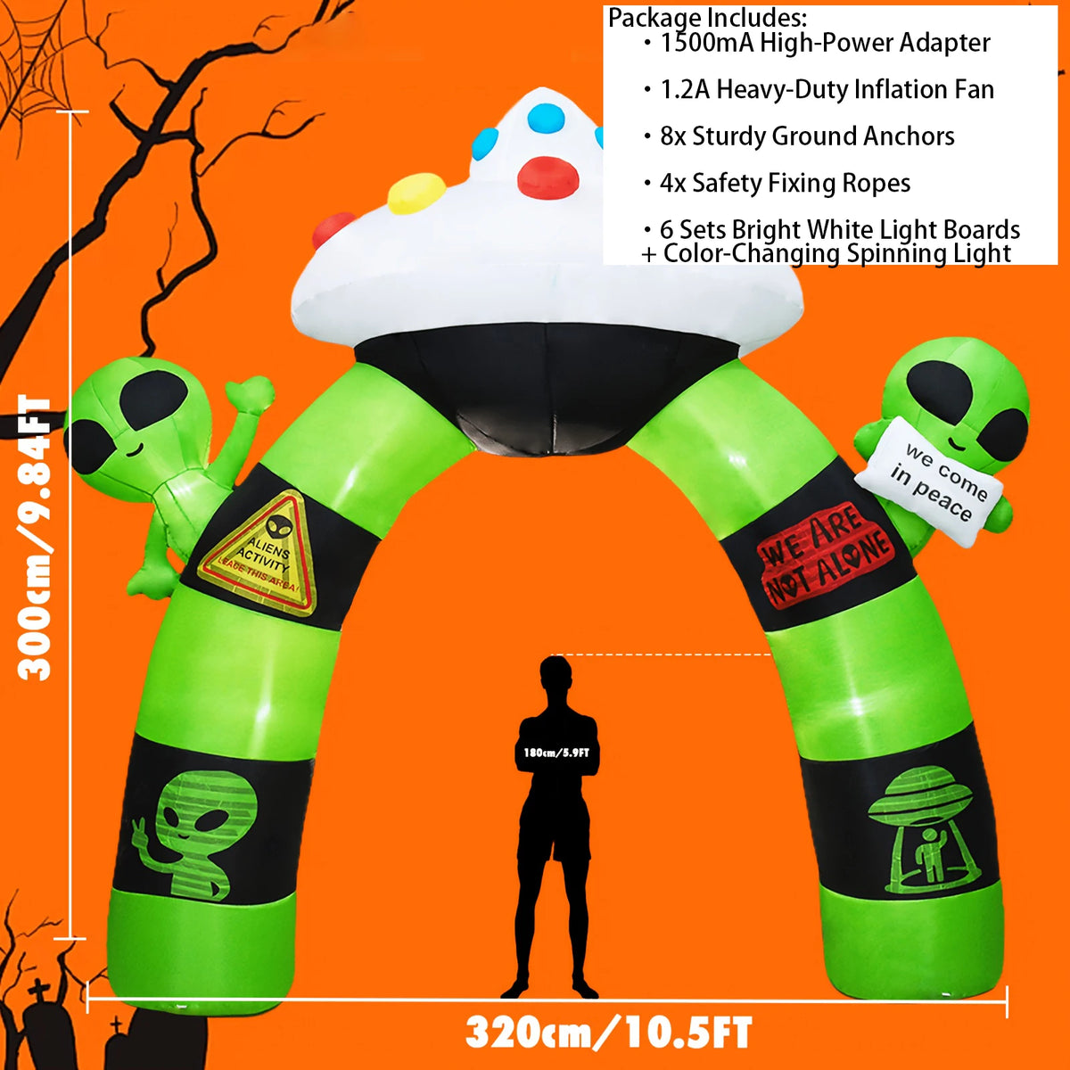 10.5FT Halloween Inflatable Alien Arch Decoration Archway with Built-in LED Lights
