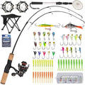 Portable Ice Fishing Rod and Reel Combo 28'' Set with Inline Reels Lures Ice Cleats Carrier Bag Folding Stool