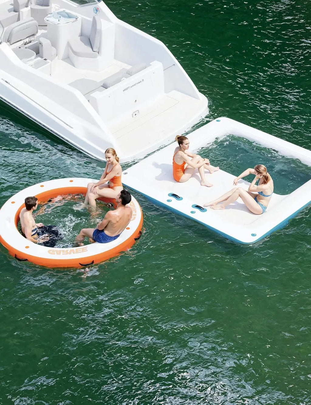 Round Inflatable Floating Platform, PVC Water Float Dock for Lake Pool and Boat, 8 x 8 ft Floating Island with 6 ft Open Center