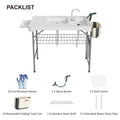 Folding Fish Cleaning Table with Sink, Portable Camping Sink Table, Outdoor Fillet Table for Picnic, Beach & Patio, White