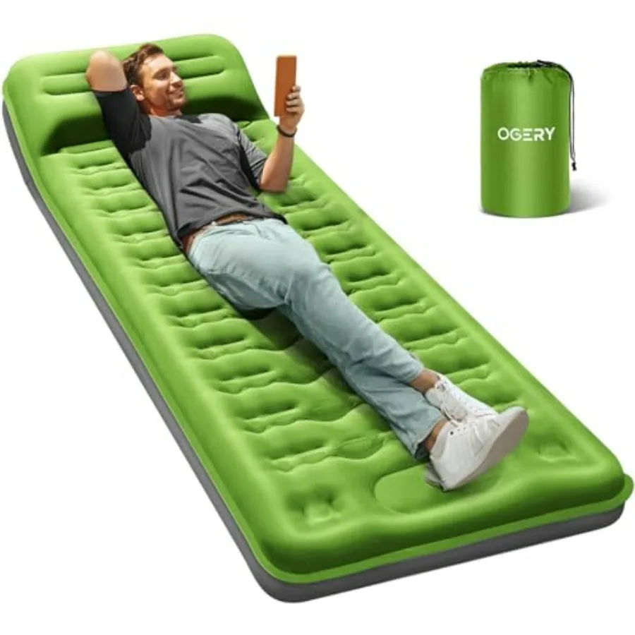 Double Sleeping Pad for Camping, 6" Extra-Thick Reinforced Camping Pad with Pillows and Built-in Pump