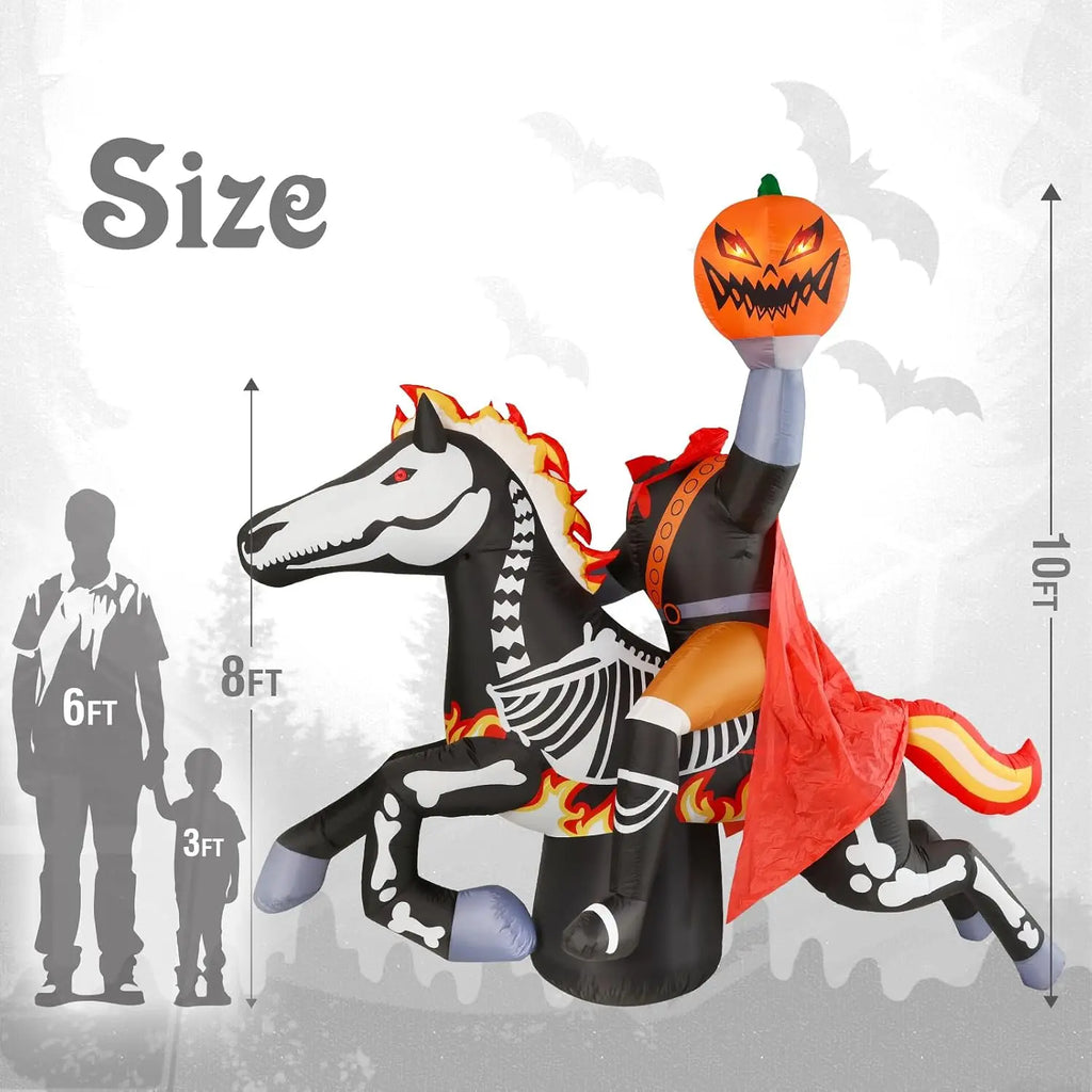 9-Foot Halloween Headless Horseman Inflatable Outdoor Decoration, Day of the Dead Blow-Up Yard Display with Built-In LED