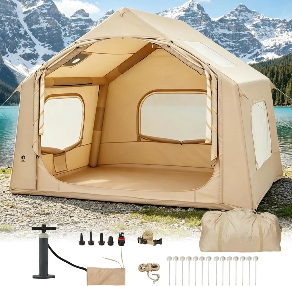 Garvee with Skylight & Stove Jack 210D Oxford Air Glamping Tents, 3-5 Person Inflatable Camping Tent, Quick Setup Blow Up Tent Hand Pump 4 Season Outdoor Beach Hiking