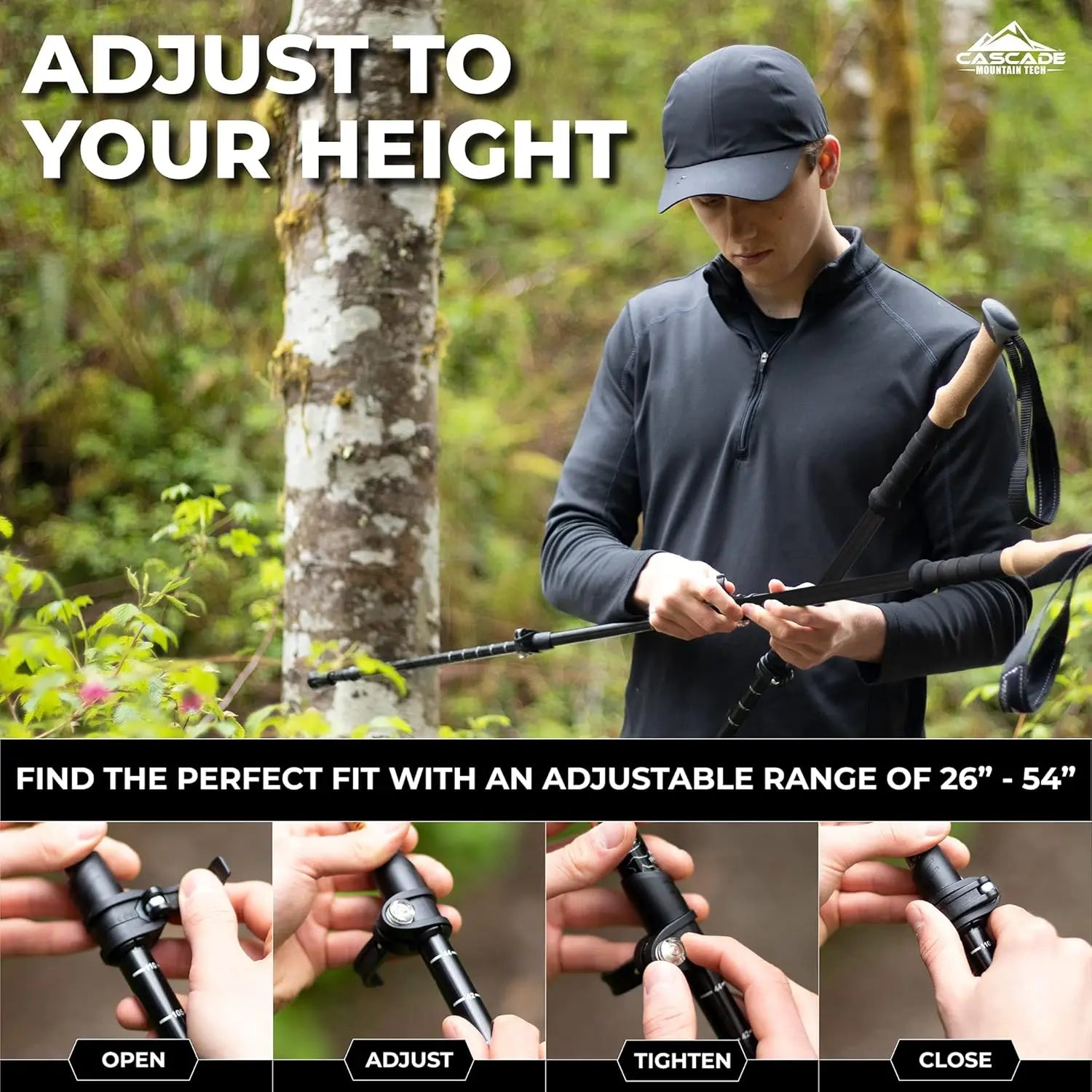 Trekking Poles - Carbon Fiber Walking or Hiking Sticks with Quick Adjustable Locks
