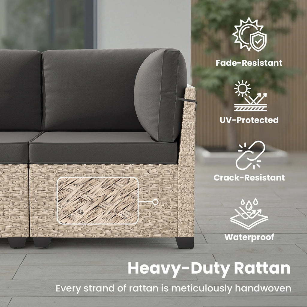 7-Piece Patio Furniture Set, Outdoor Rattan Sectional Sofa with Tempered Glass Table, All-Weather