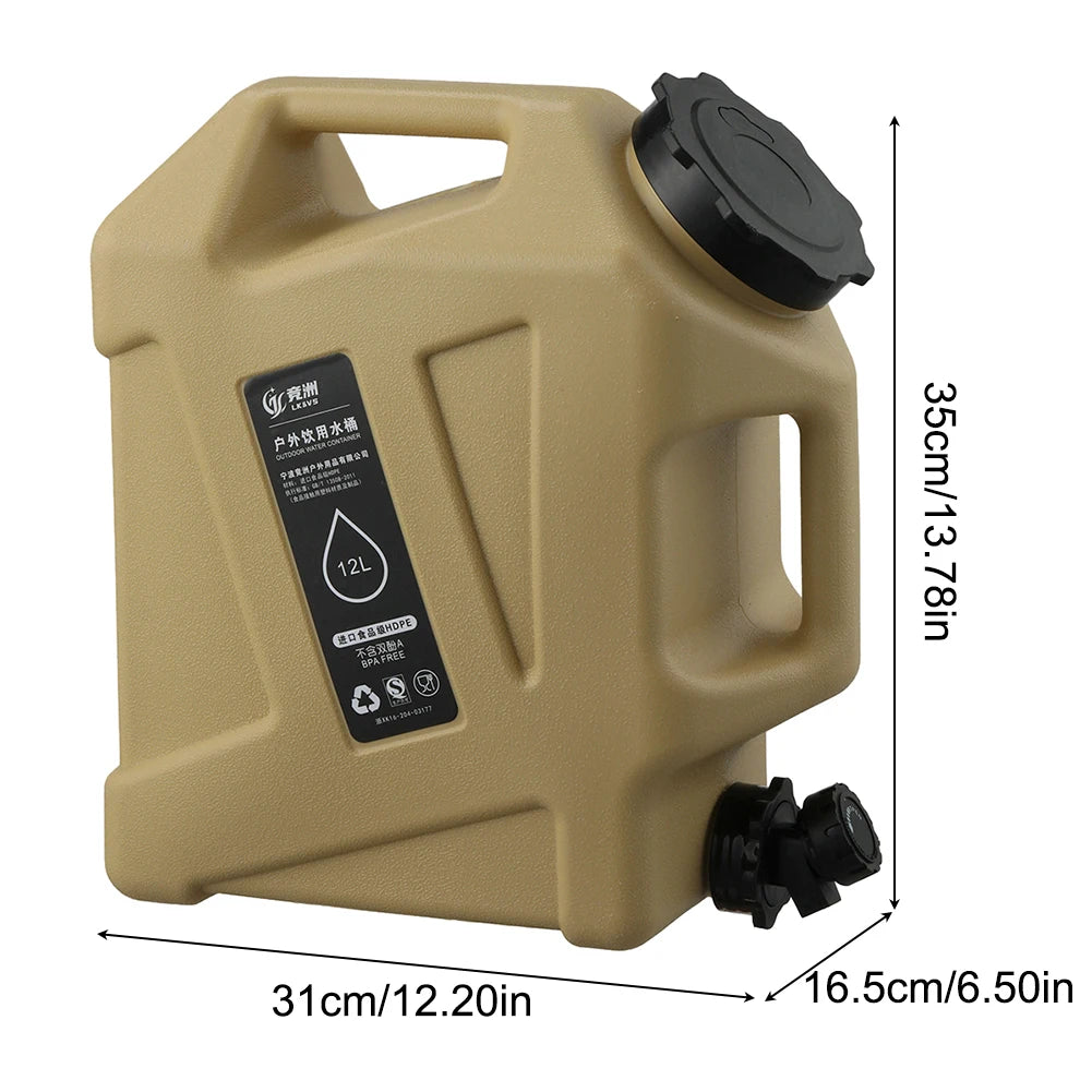 12L Camping Water Container Carrier Portable Large Capacity Outdoor Hiking