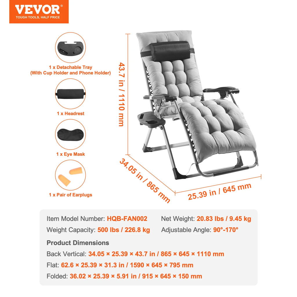 Recliner Chair Zero Gravity Adjustable with Cushion Footrest