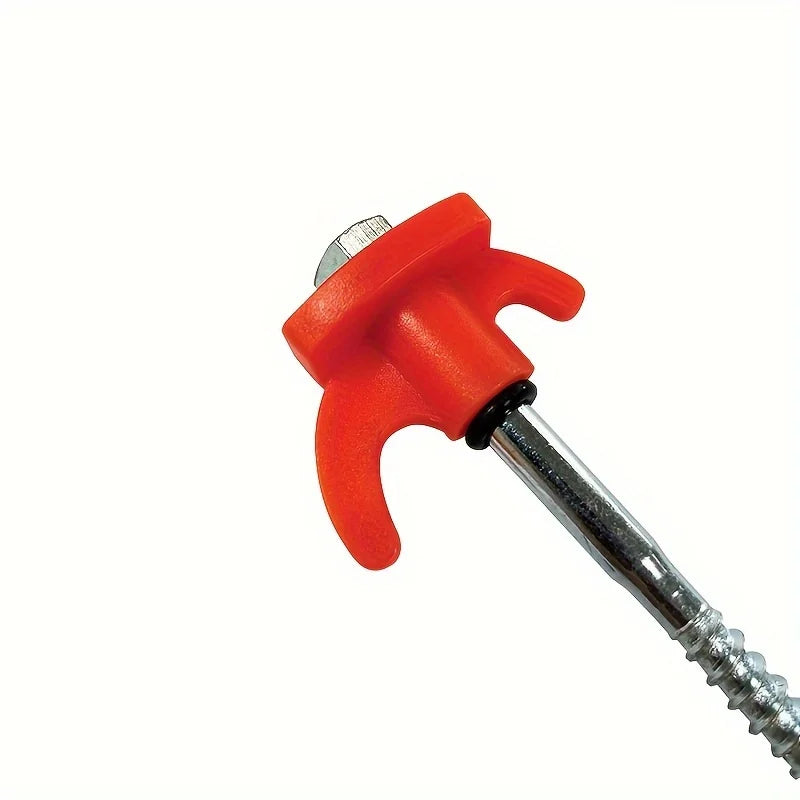 Heavy-Duty 4pcs Iron Hexagonal Threaded Tent Stakes - Red Plastic Handle & Metal Screws - Camping, and Outdoor Gear Accessories