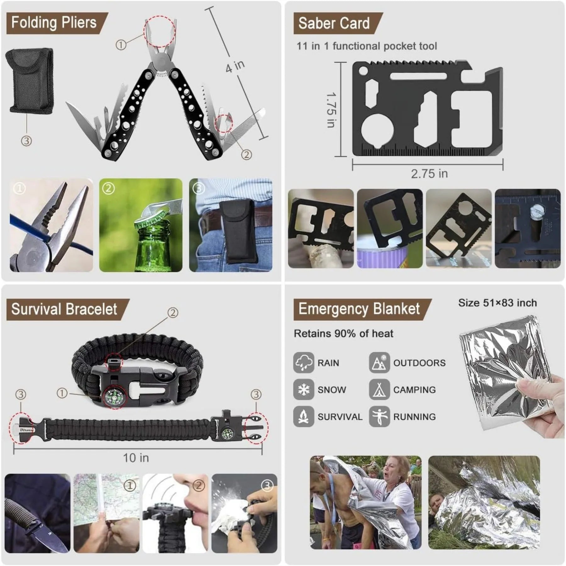 238Pcs Emergency Survival Kit, Professional Survival Gear Tool Molle Pouch and Emergency Tent