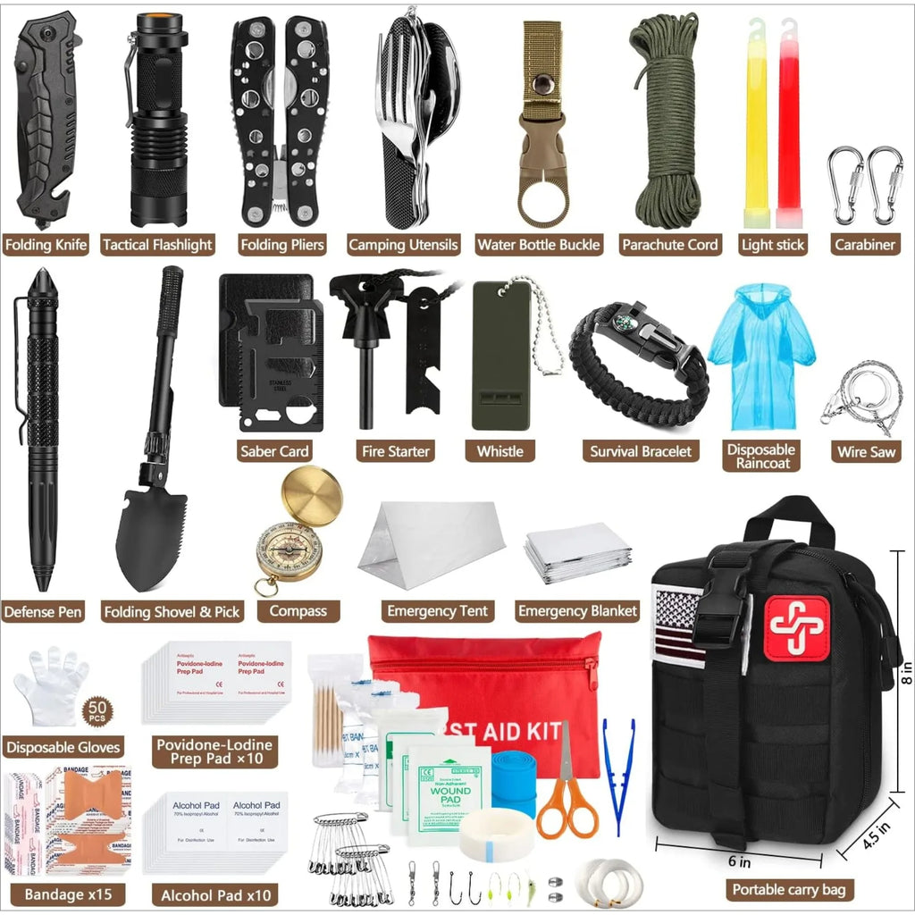 238Pcs Emergency Survival Kit, Professional Survival Gear Tool Molle Pouch and Emergency Tent