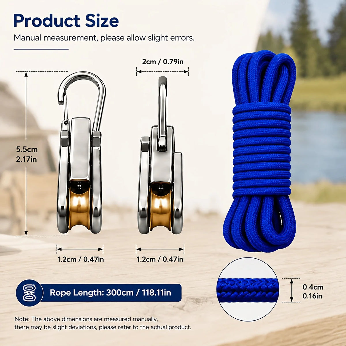 Roller Tensioner, Adjustable Pulley Latch, 66lbs, 6 Hooks + 6x3m Nylon Ropes for Tent Awning Clothesline Gear