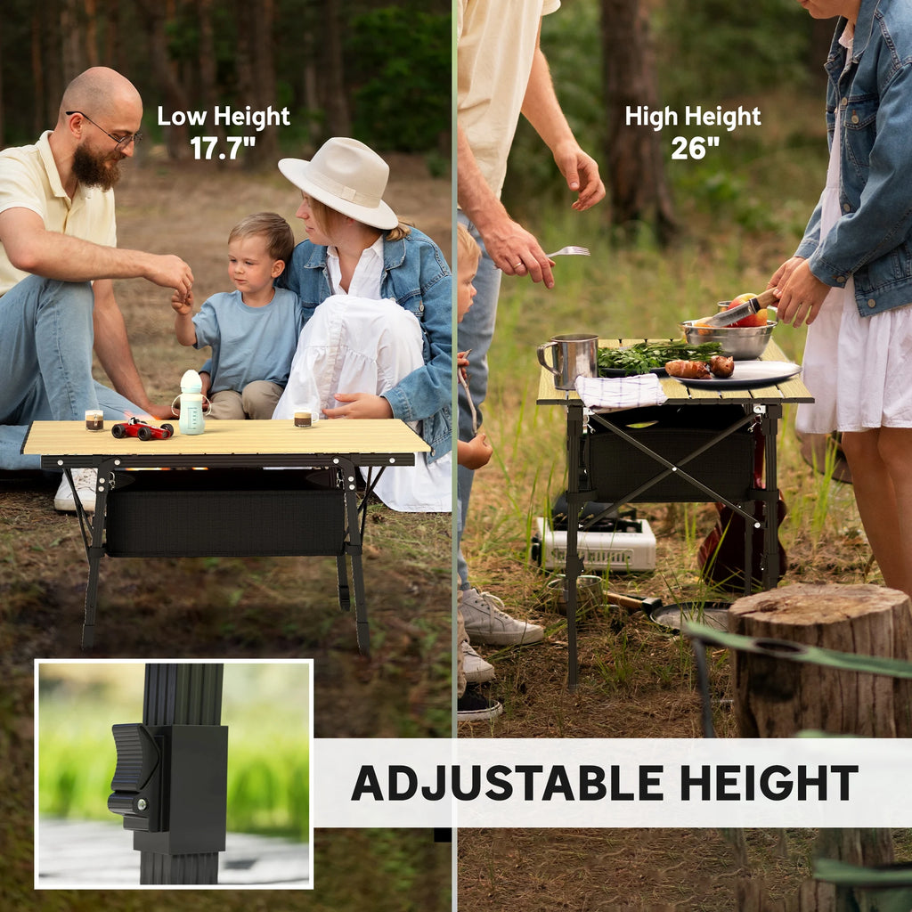 3ft Camping Table, Adjustable Height Small Folding Table, Brown