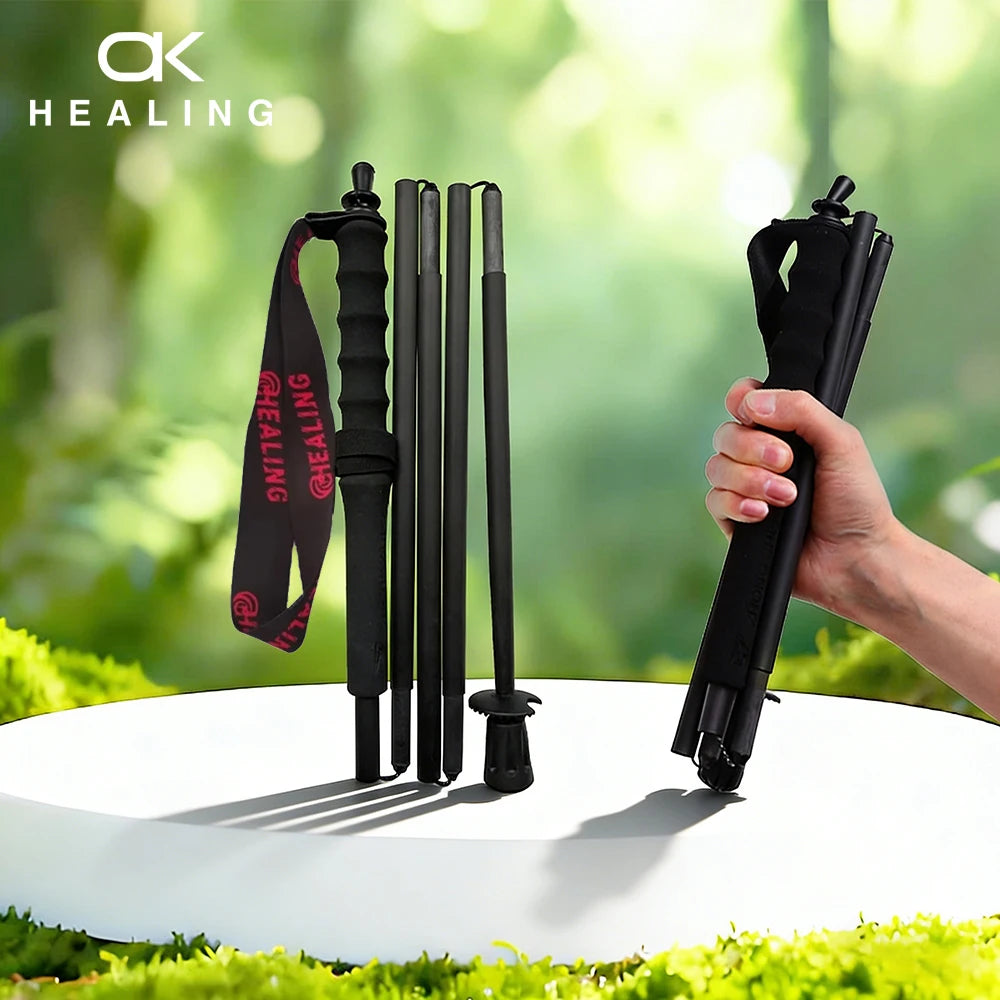 2PCs Carbon Fiber Foldable 5-Sections Ultra-Light 110g Trekking Poles Walking Cane, Hiking Sticks for Outdoor