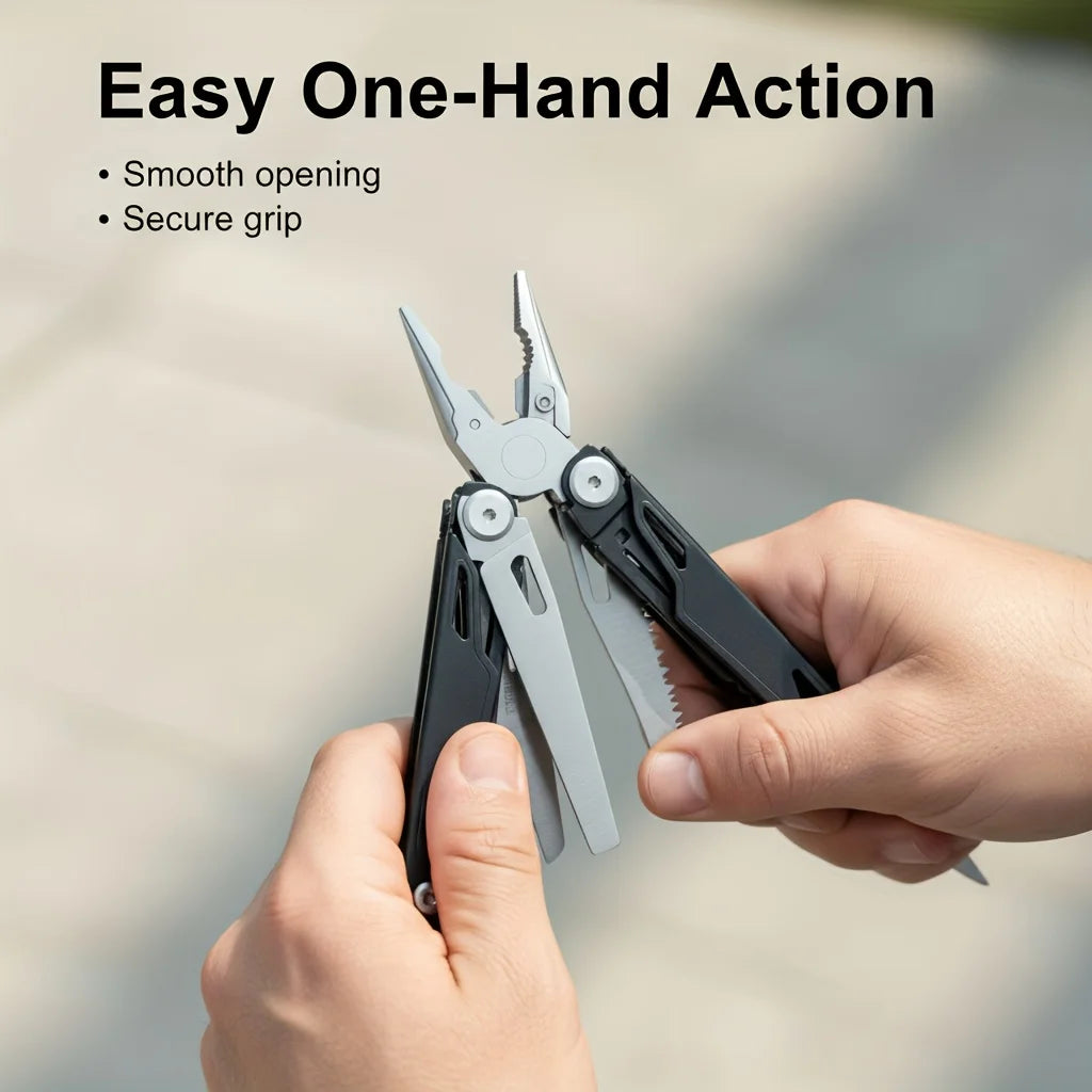 27 in 1 Multitool Pliers - Stainless Steel Survival Tool with Screwdriver/Saw/Spring Scissors for Camping, Fishing, Hiking
