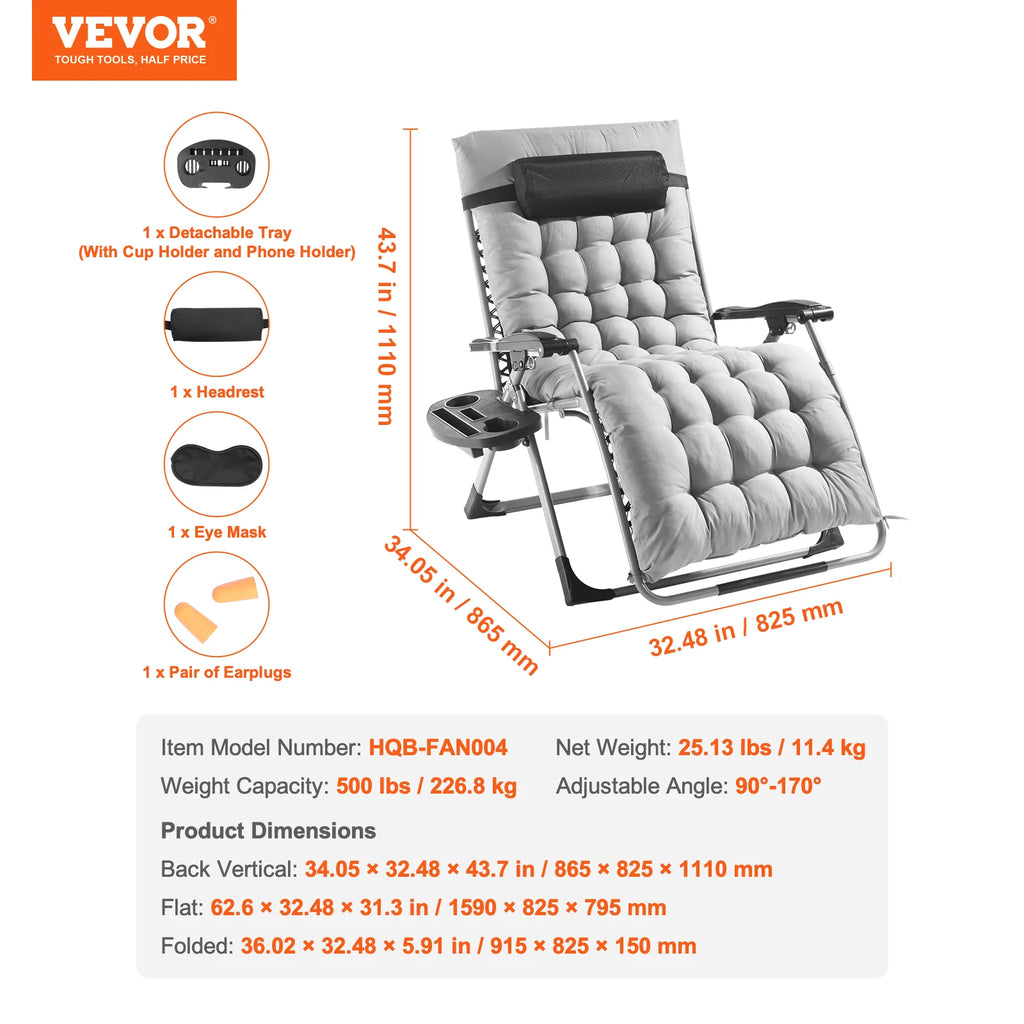 Recliner Chair Zero Gravity Adjustable with Cushion Footrest