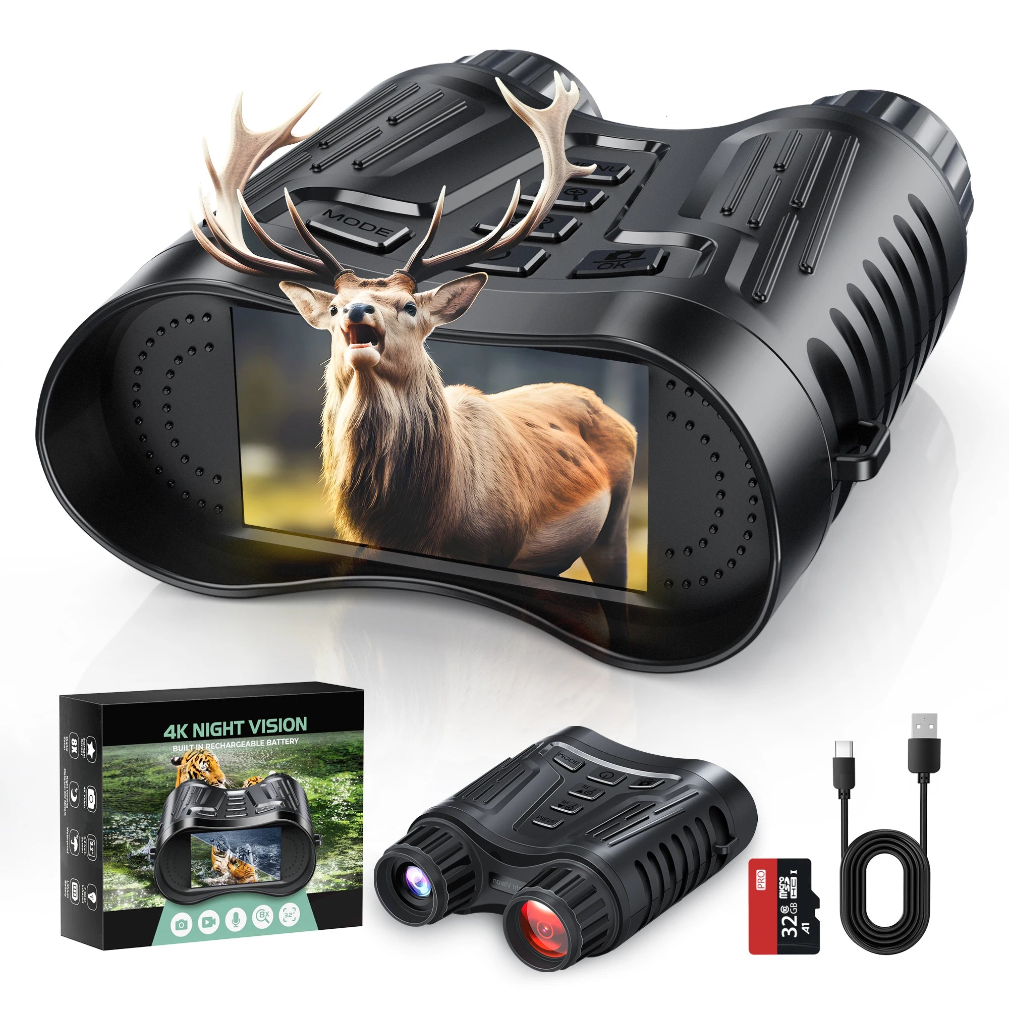 Night Vision Binoculars Goggles 8X Digital Zoom 1000ft HD 1080P with IR Illuminator Recording 4K